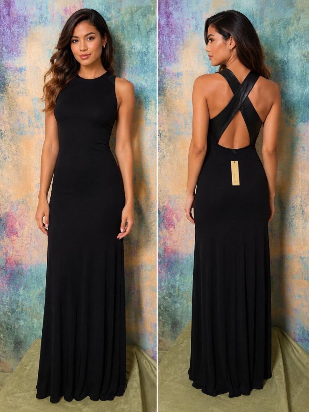 NEW📌Sugarlips XS Deep Back Neckline Maxi Dress with Faux Leather Straps